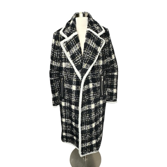 Veronica Beard Jackets & Blazers - VERONICA BEARD Rare Mohair Coat • Black White Plaid Teddy Jacket Leather Accents